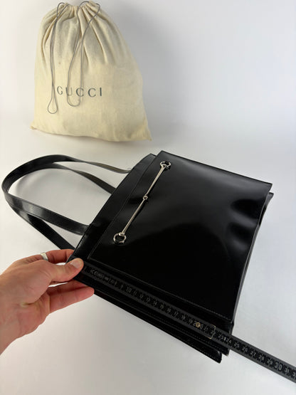 Vintage Gucci Patent Leather Tote Late 1990s Black Silver