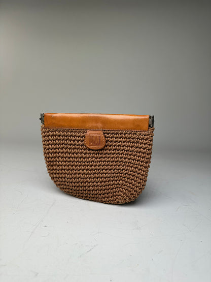 Vintage Issey Miyake Woven Fabric Clutch Bag Tan Brown