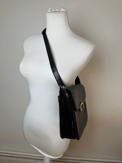 Vintage Gucci Leather G Clasp Flap Shoulder Bag Black