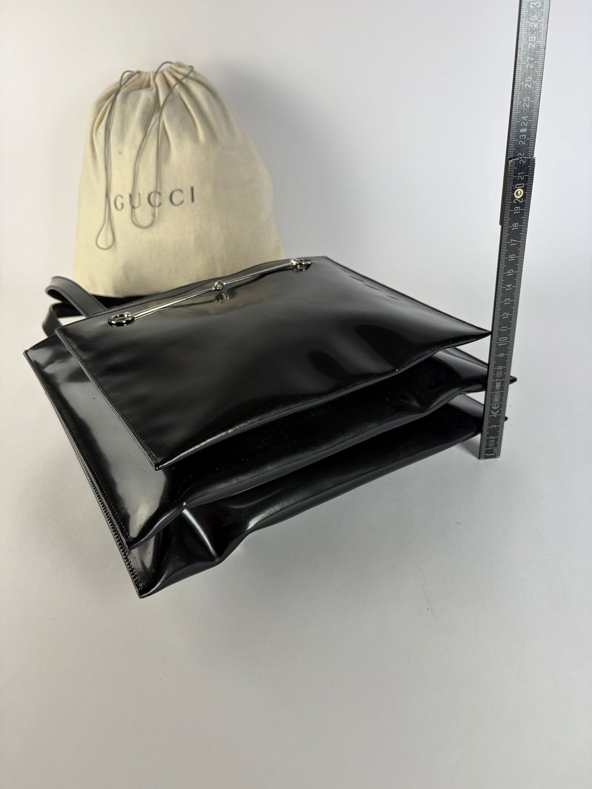Vintage Gucci Patent Leather Tote Late 1990s Black Silver