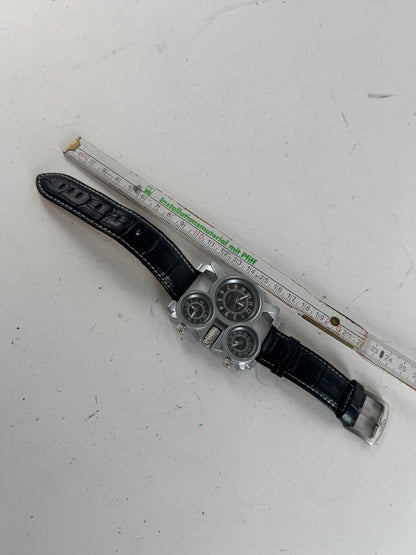 Mens Quartz Watch Black Silver