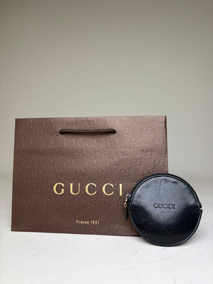 Vintage Gucci Leather Coin Purse Black Gold-tone Zip