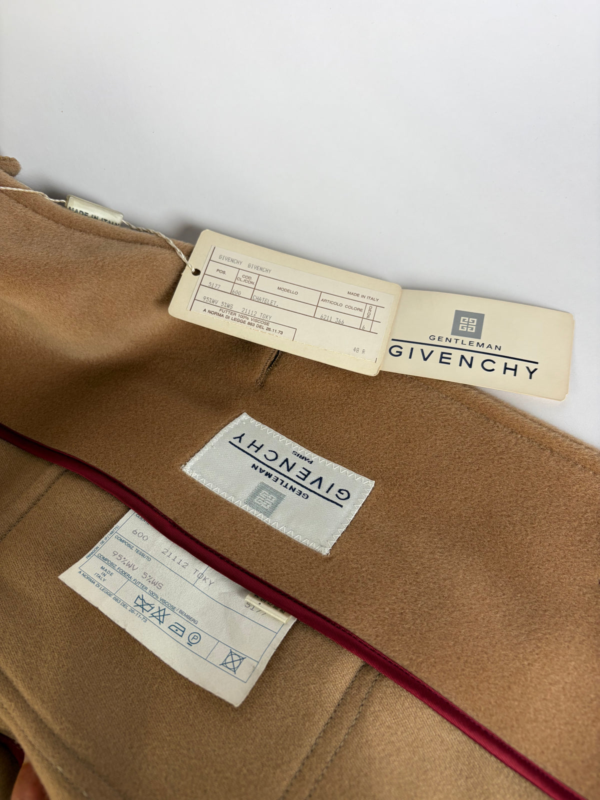 Vintage Givenchy Men's Wool Cashmere Overcoat c. Late 1980s Tan L