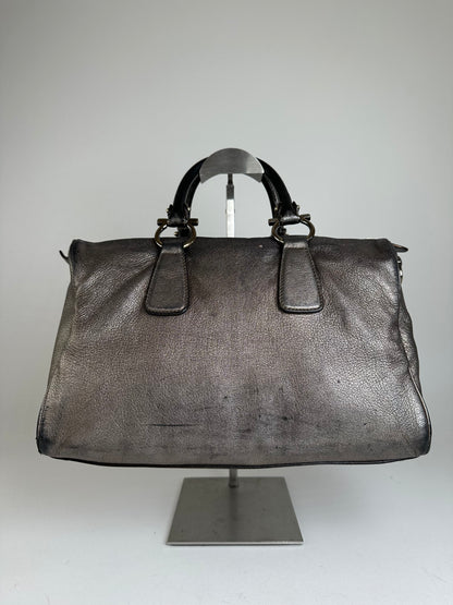 Vintage Salvatore Ferragamo Gancini Leather Bowling Bag Anthracite
