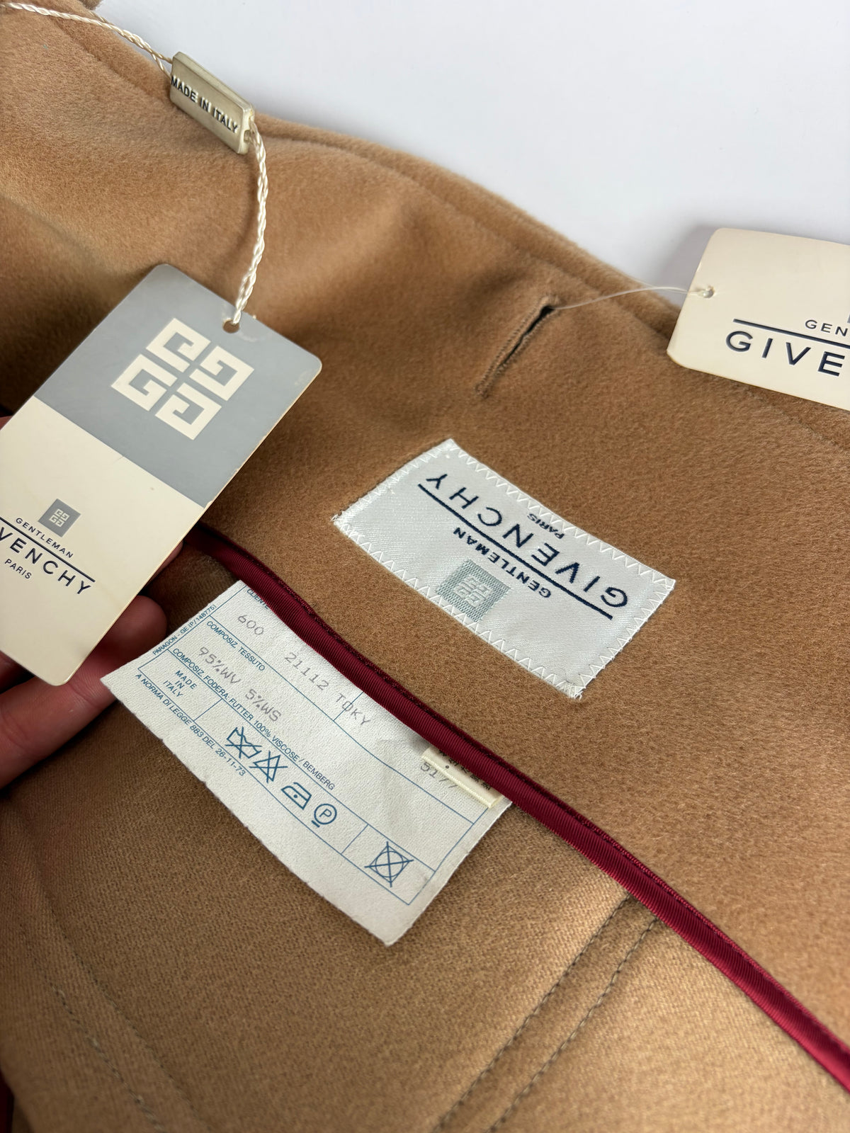 Vintage Givenchy Men's Wool Cashmere Overcoat c. Late 1980s Tan L