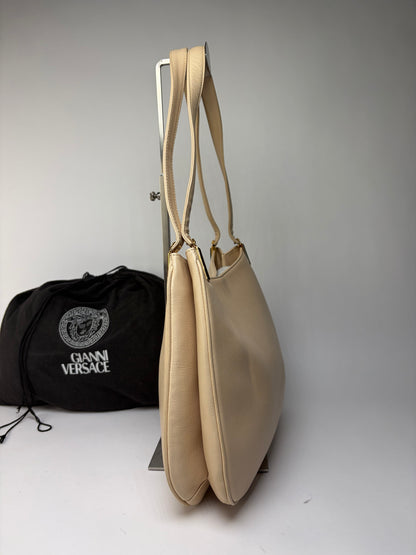 Vintage Versace Pebbled Leather Shoulder Bag Mid-1990s Beige