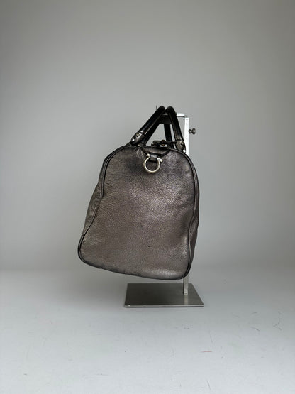Vintage Salvatore Ferragamo Gancini Leather Bowling Bag Anthracite