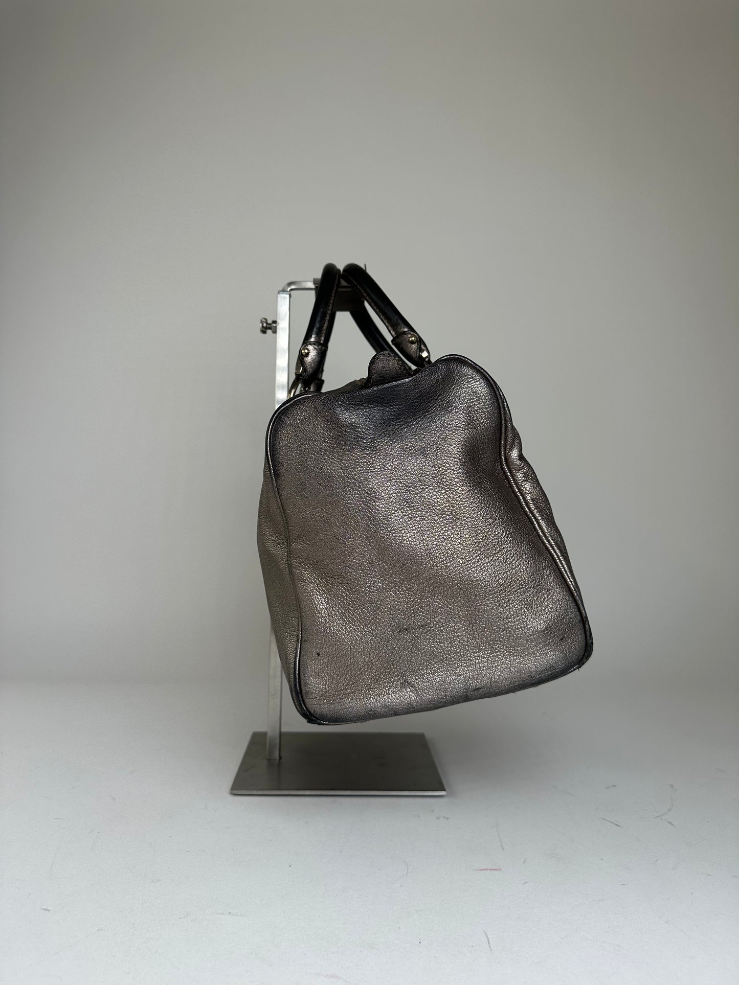 Vintage Salvatore Ferragamo Gancini Leather Bowling Bag Anthracite