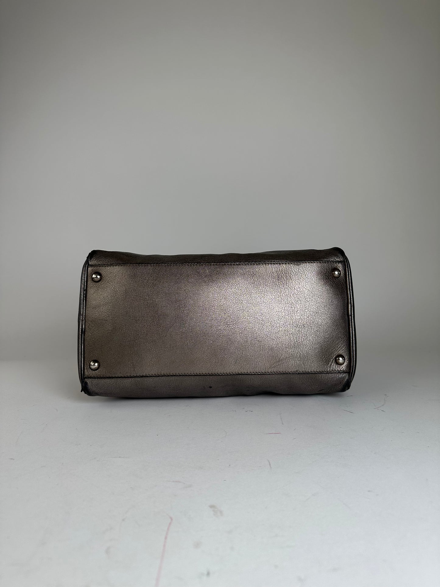Vintage Salvatore Ferragamo Gancini Leather Bowling Bag Anthracite