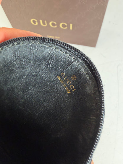 Vintage Gucci Leather Coin Purse Black Gold-tone Zip