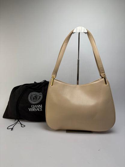 Vintage Versace Pebbled Leather Shoulder Bag Mid-1990s Beige