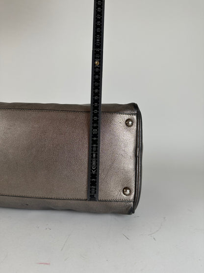Vintage Salvatore Ferragamo Gancini Leather Bowling Bag Anthracite