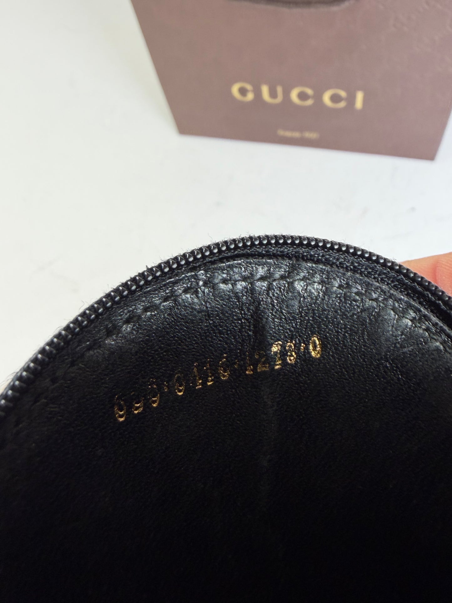 Vintage Gucci Leather Coin Purse Black Gold-tone Zip