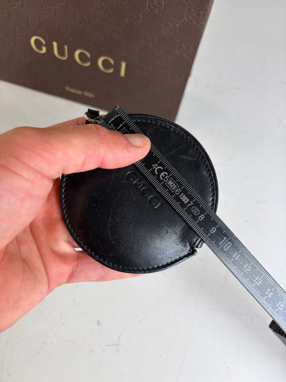 Vintage Gucci Leather Coin Purse Black Gold-tone Zip