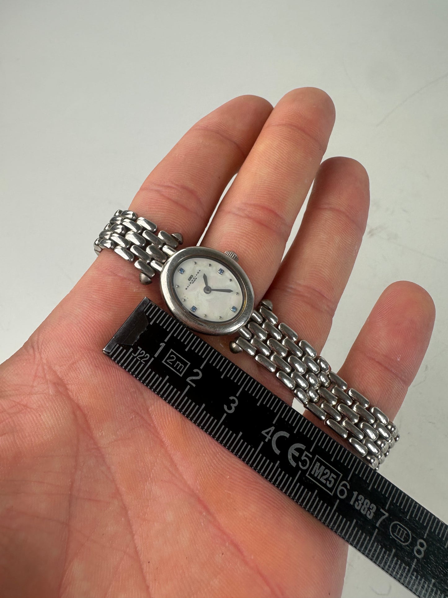 Vintage Balenciaga Stainless Steel Bracelet Watch Silver White