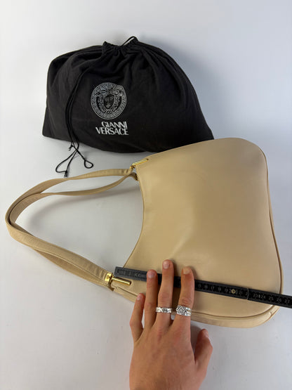 Vintage Versace Pebbled Leather Shoulder Bag Mid-1990s Beige