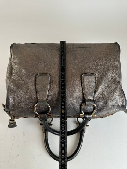 Vintage Salvatore Ferragamo Gancini Leather Bowling Bag Anthracite