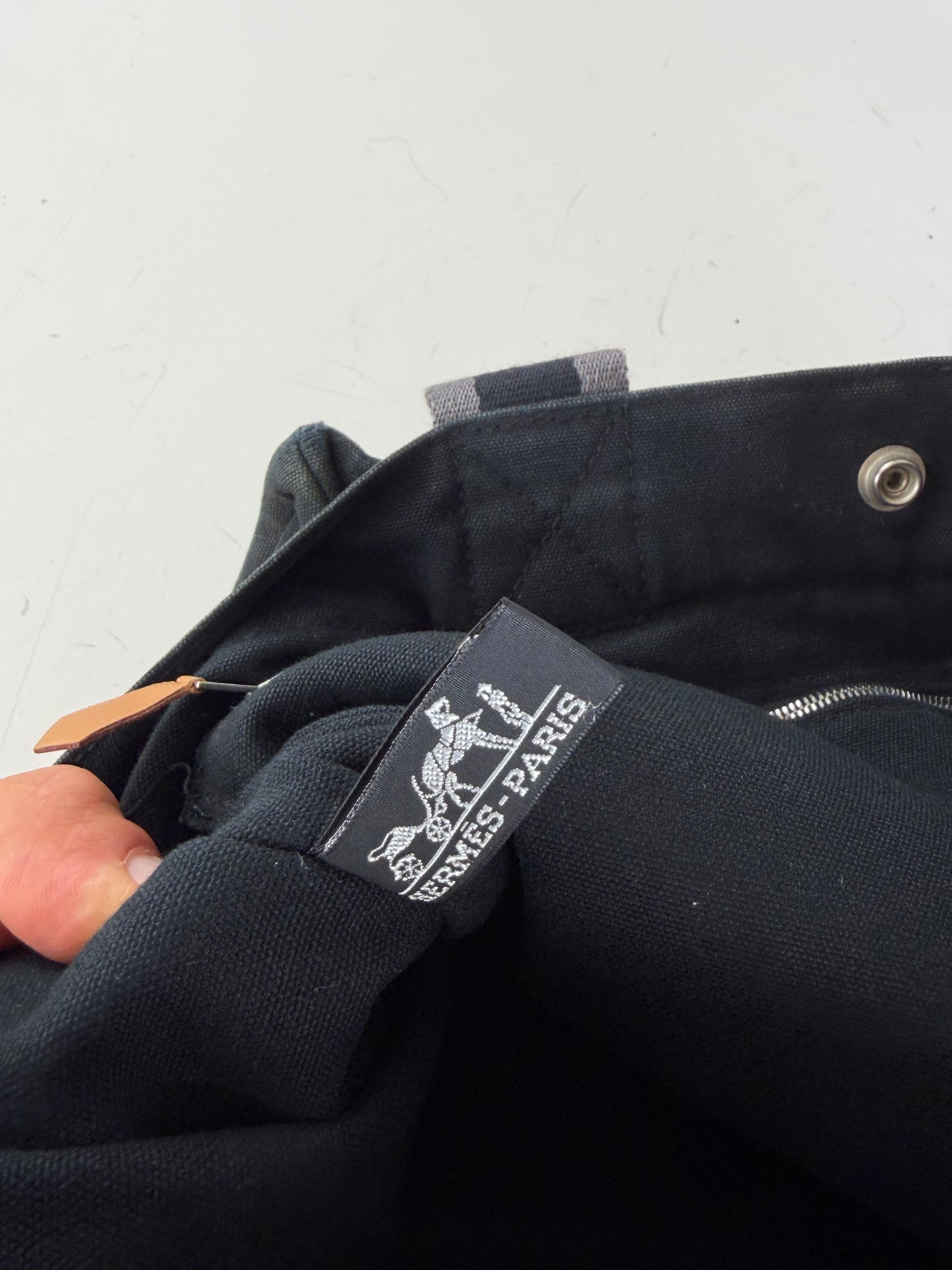 Vintage Hermes Canvas Tote Black Grey Silver