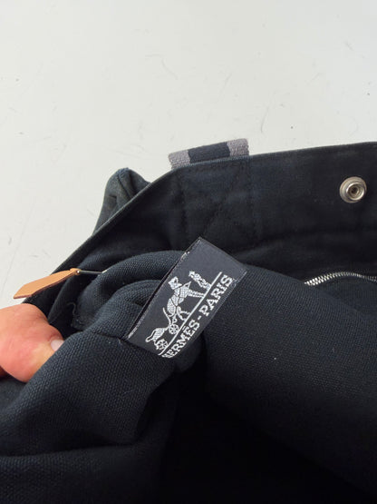 Vintage Hermes Canvas Tote Black Grey Silver