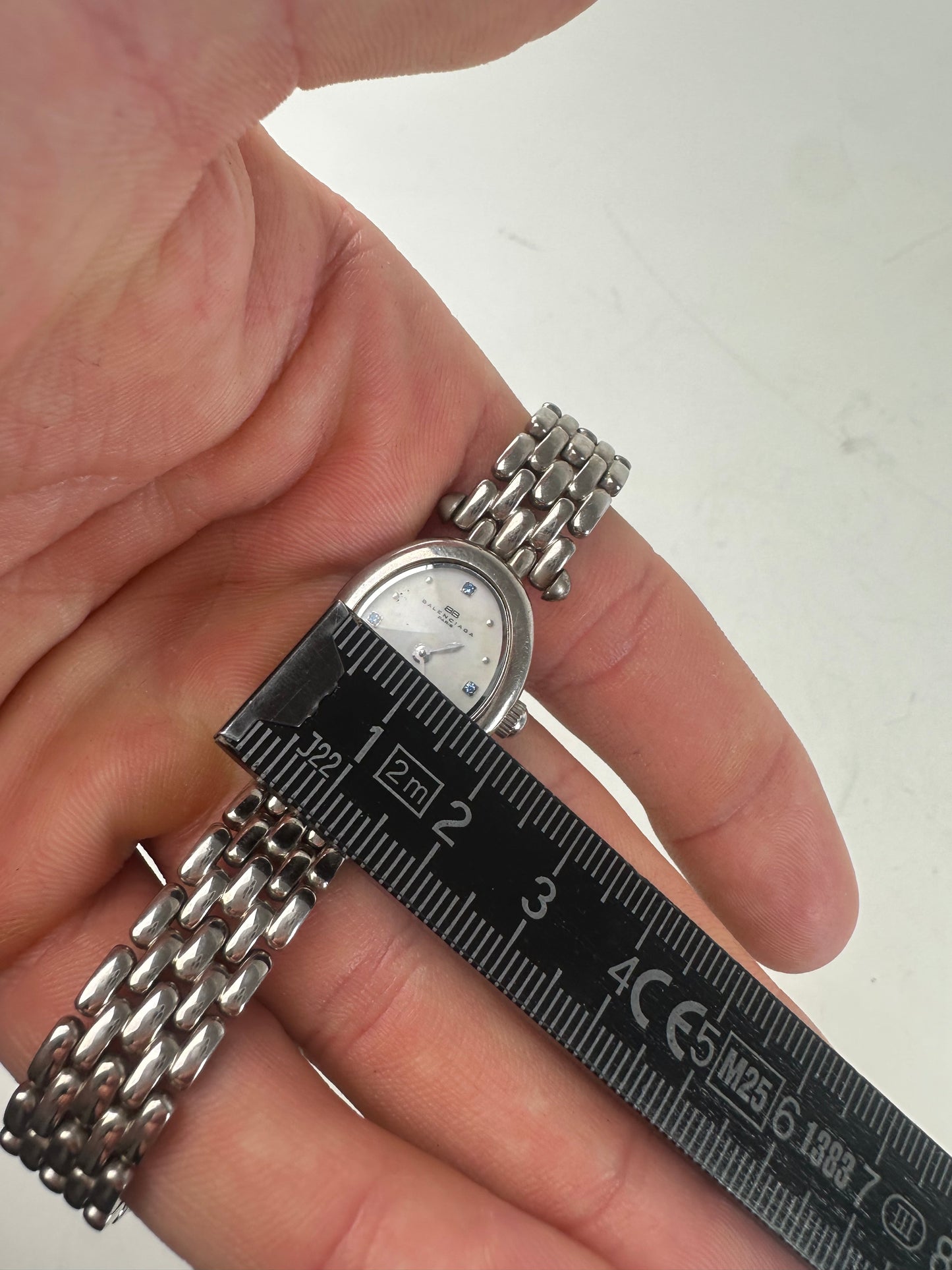 Vintage Balenciaga Stainless Steel Bracelet Watch Silver White
