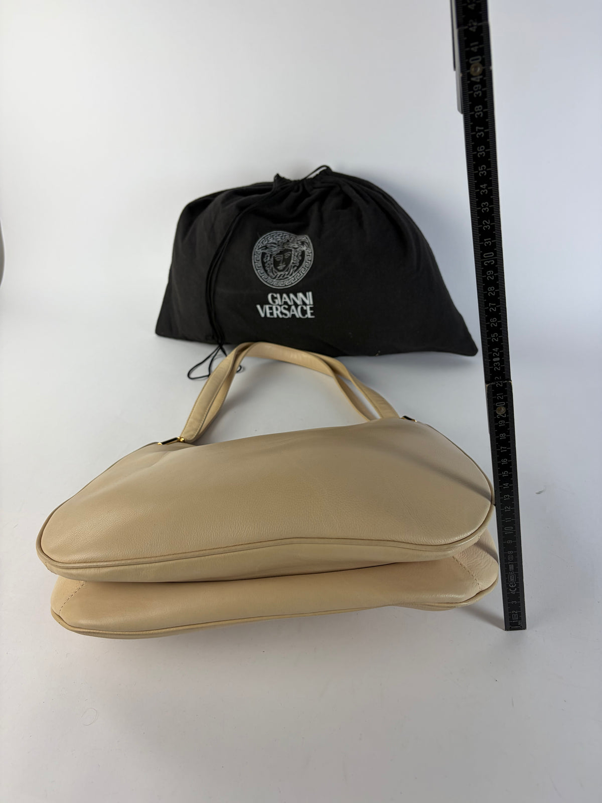Vintage Versace Pebbled Leather Shoulder Bag Mid-1990s Beige