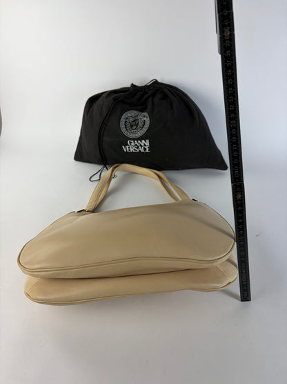 Vintage Versace Pebbled Leather Shoulder Bag Mid-1990s Beige