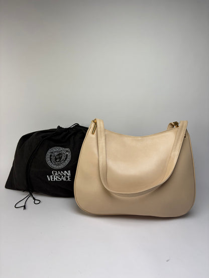 Vintage Versace Pebbled Leather Shoulder Bag Mid-1990s Beige