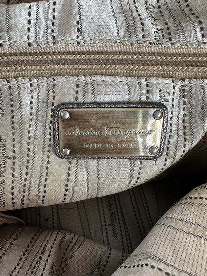 Vintage Salvatore Ferragamo Gancini Leather Bowling Bag Anthracite