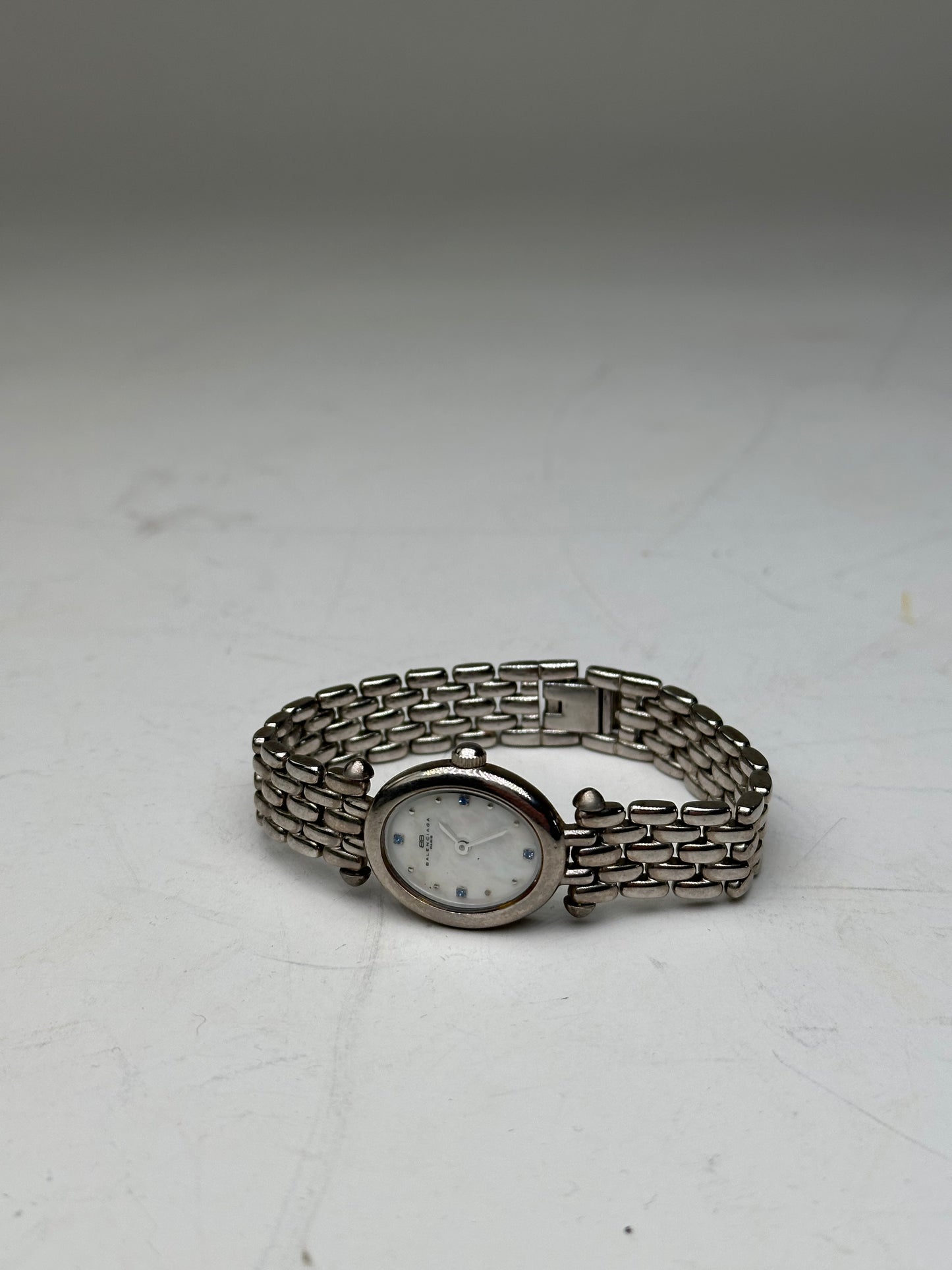 Vintage Balenciaga Stainless Steel Bracelet Watch Silver White