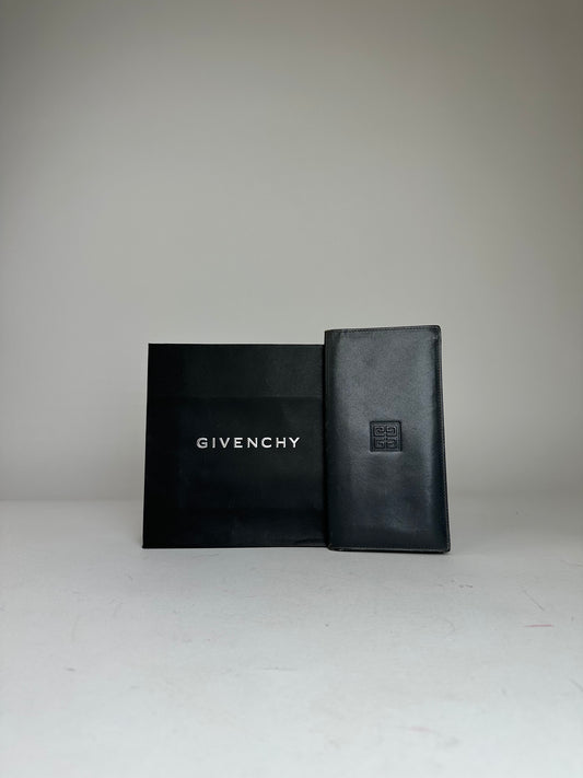 Vintage Givenchy 4G Leather Long Bifold Wallet Black