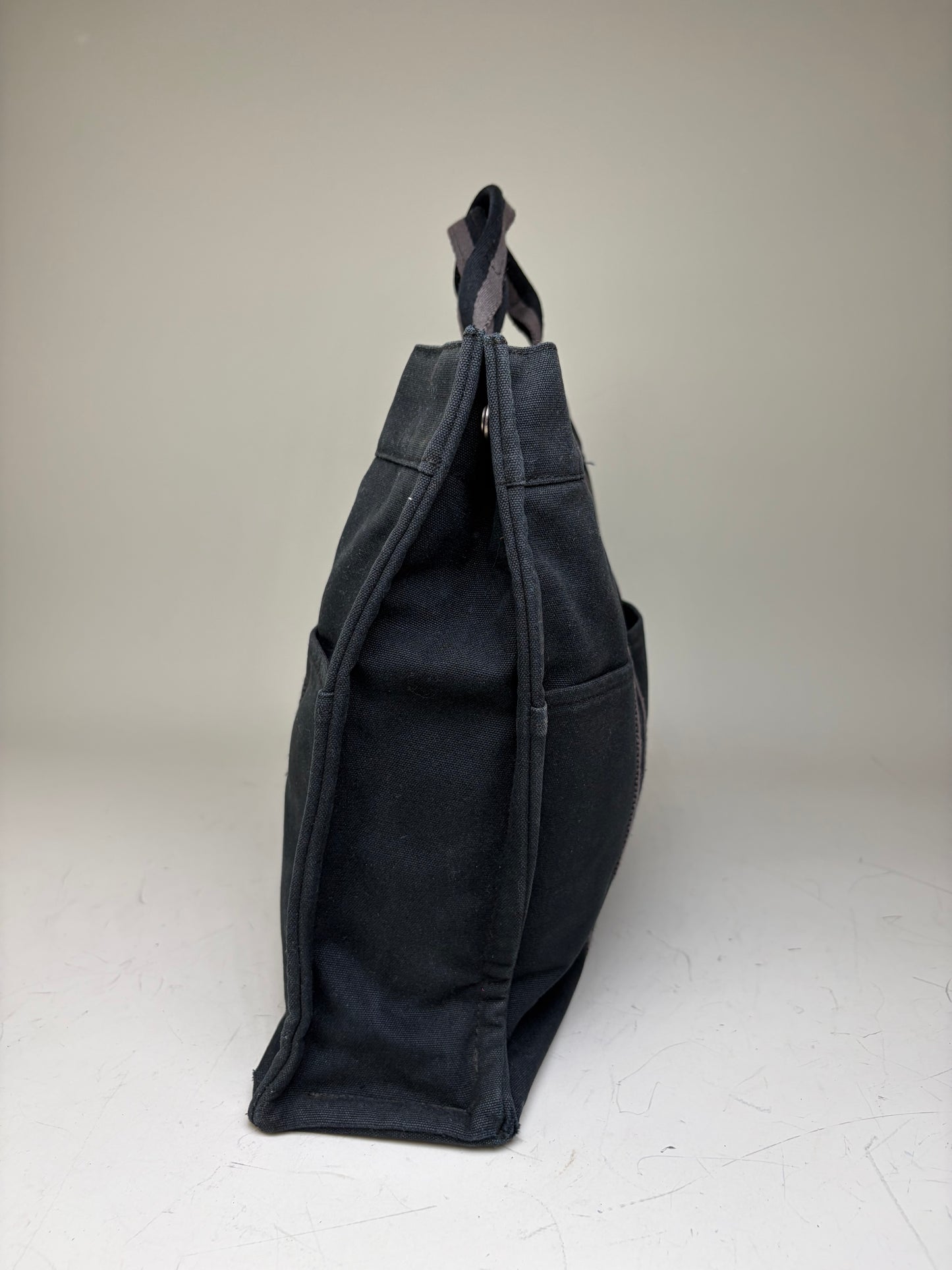 Vintage Hermes Canvas Tote Black Grey Silver