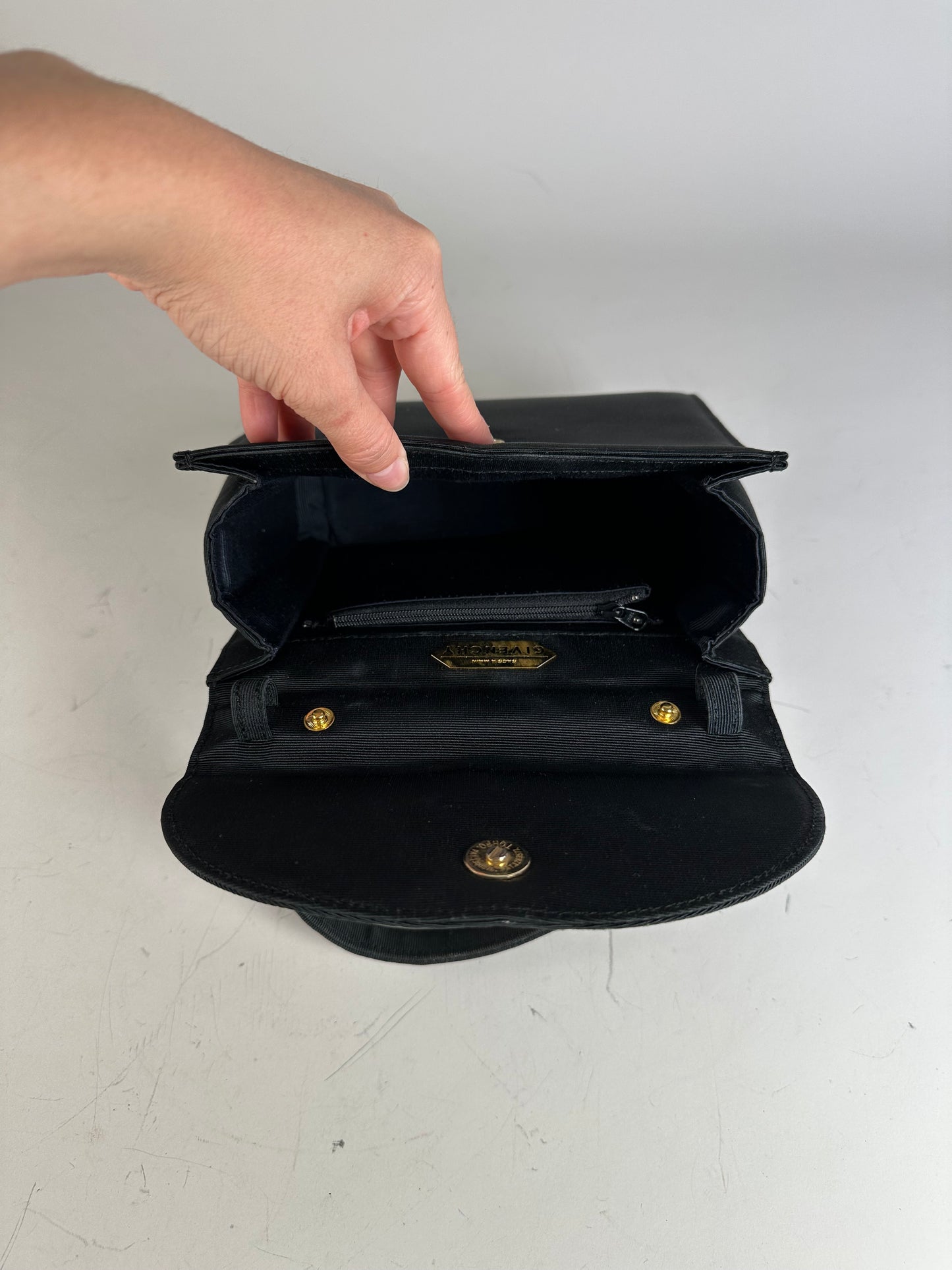 Vintage Givenchy Textured Fabric Handbag Black Gold