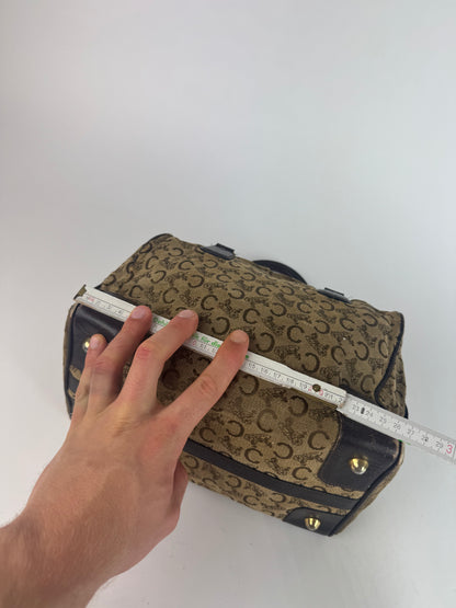 Vintage Celine Paris macadam monogram canvas leather bag black kamel