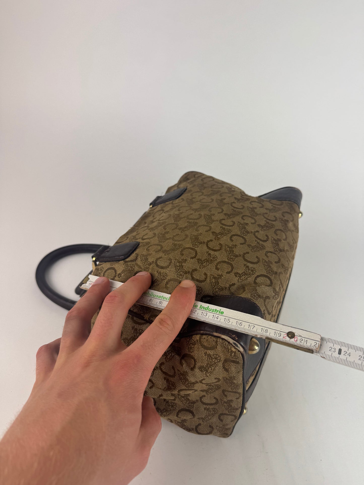 Vintage Celine Paris macadam monogram canvas leather bag black kamel