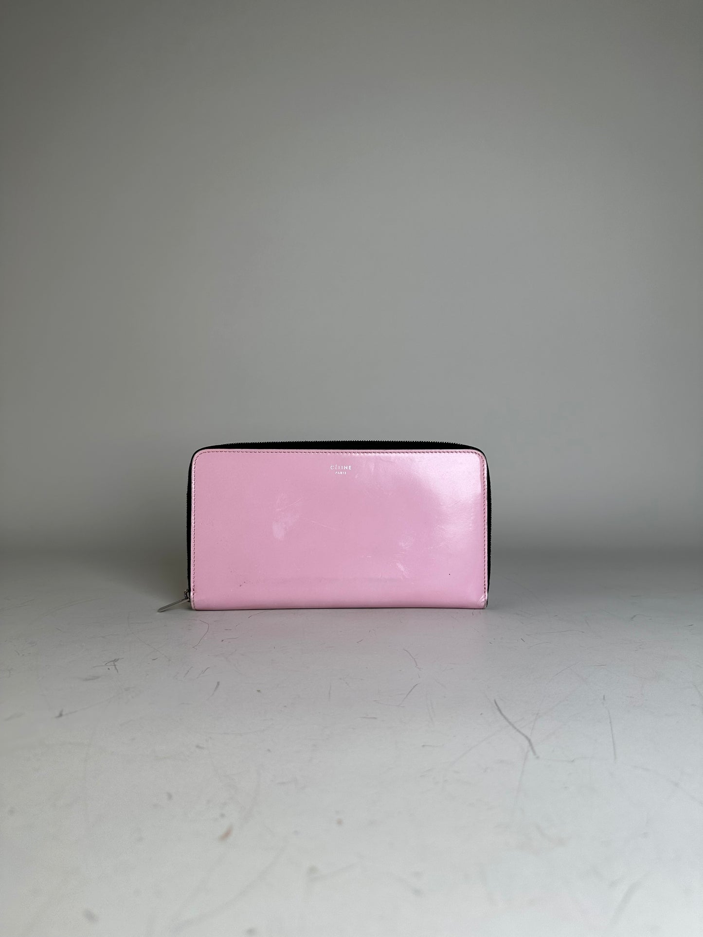 Vintage Celine Grained Leather Wallet Pink Silver