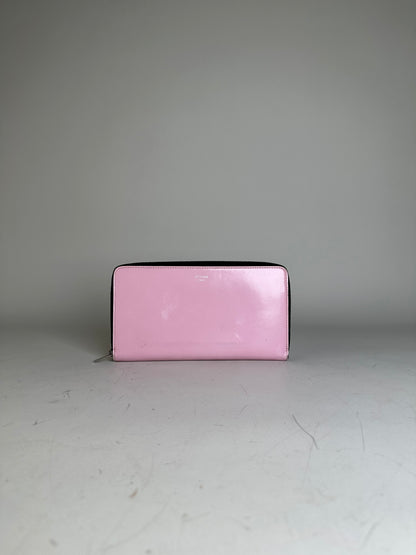 Vintage Celine Grained Leather Wallet Pink Silver