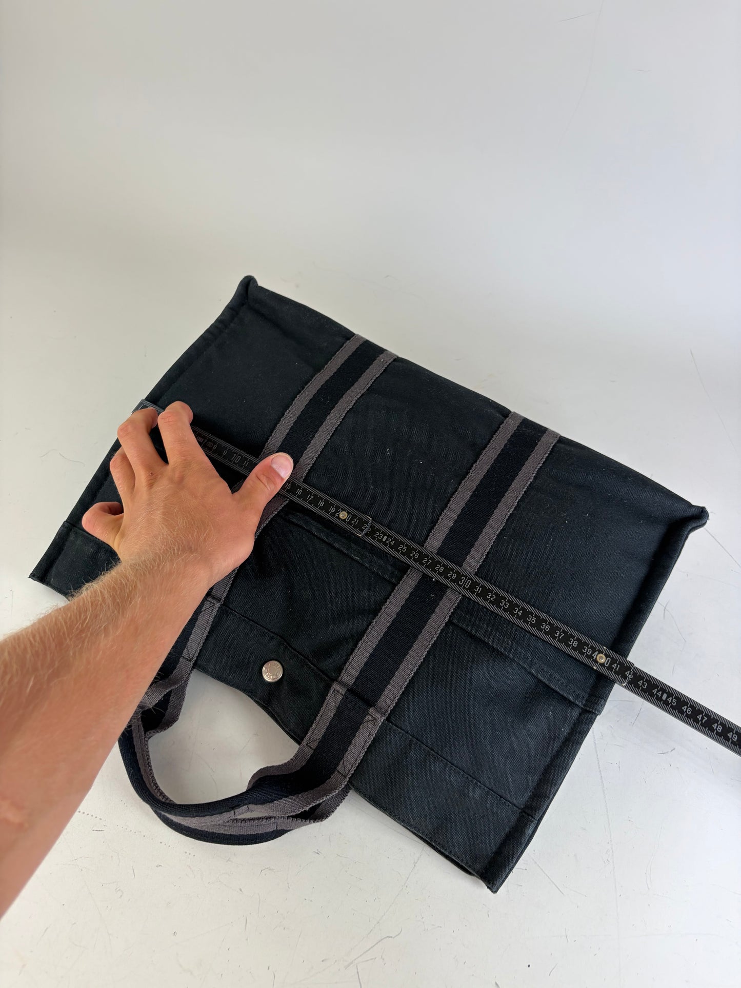 Vintage Hermes Canvas Tote Black Grey Silver