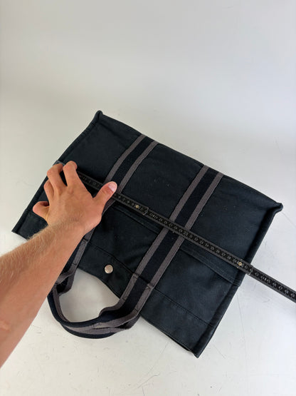 Vintage Hermes Canvas Tote Black Grey Silver