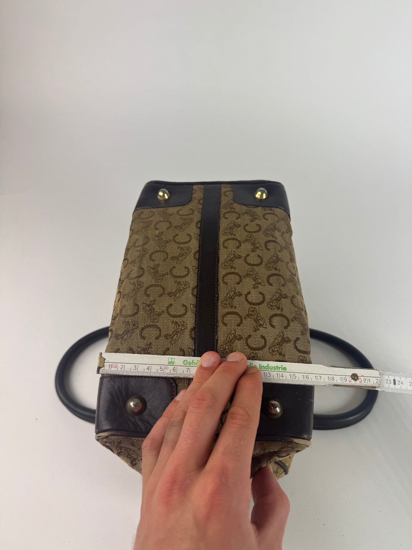 Vintage Celine Paris macadam monogram canvas leather bag black kamel