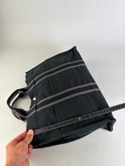 Vintage Hermes Canvas Tote Black Grey Silver