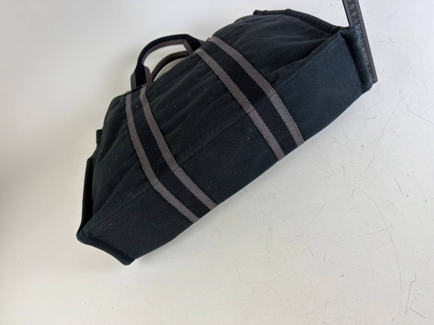 Vintage Hermes Canvas Tote Black Grey Silver