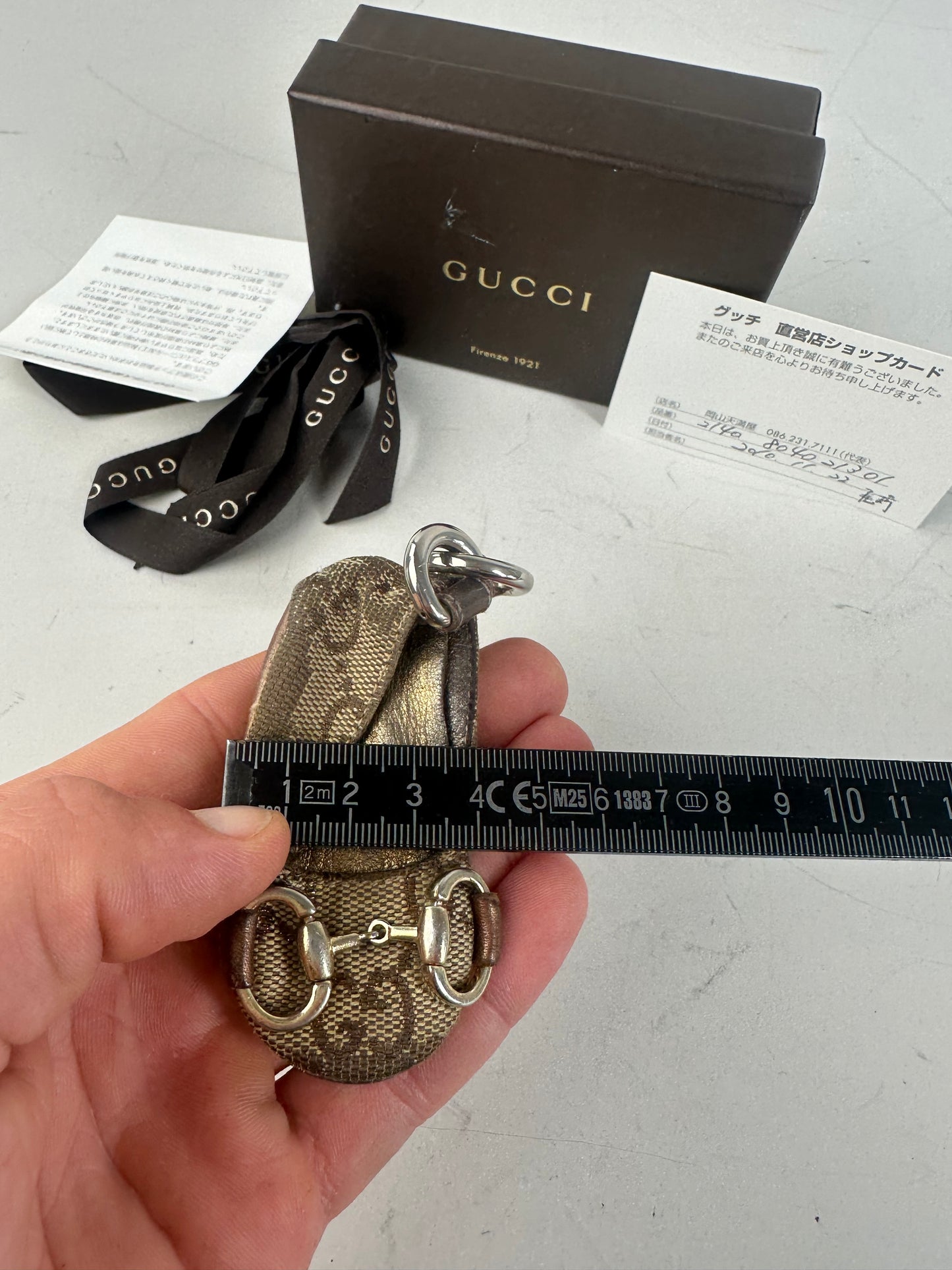 Vintage Gucci GG Supreme Canvas Keychain Beige Brown