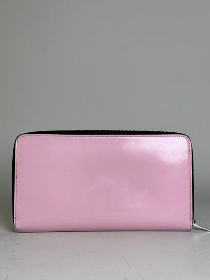 Vintage Celine Grained Leather Wallet Pink Silver