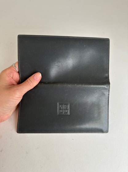 Vintage Givenchy 4G Leather Long Bifold Wallet Black