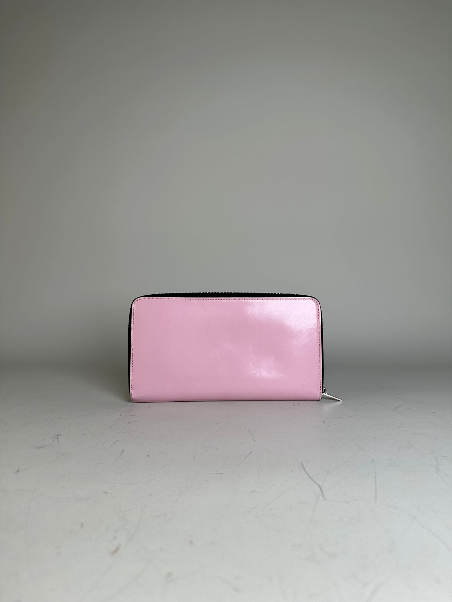 Vintage Celine Grained Leather Wallet Pink Silver