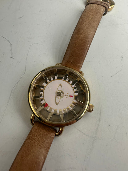 Vintage Vivienne Westwood Leather Strap Watch Beige Gold