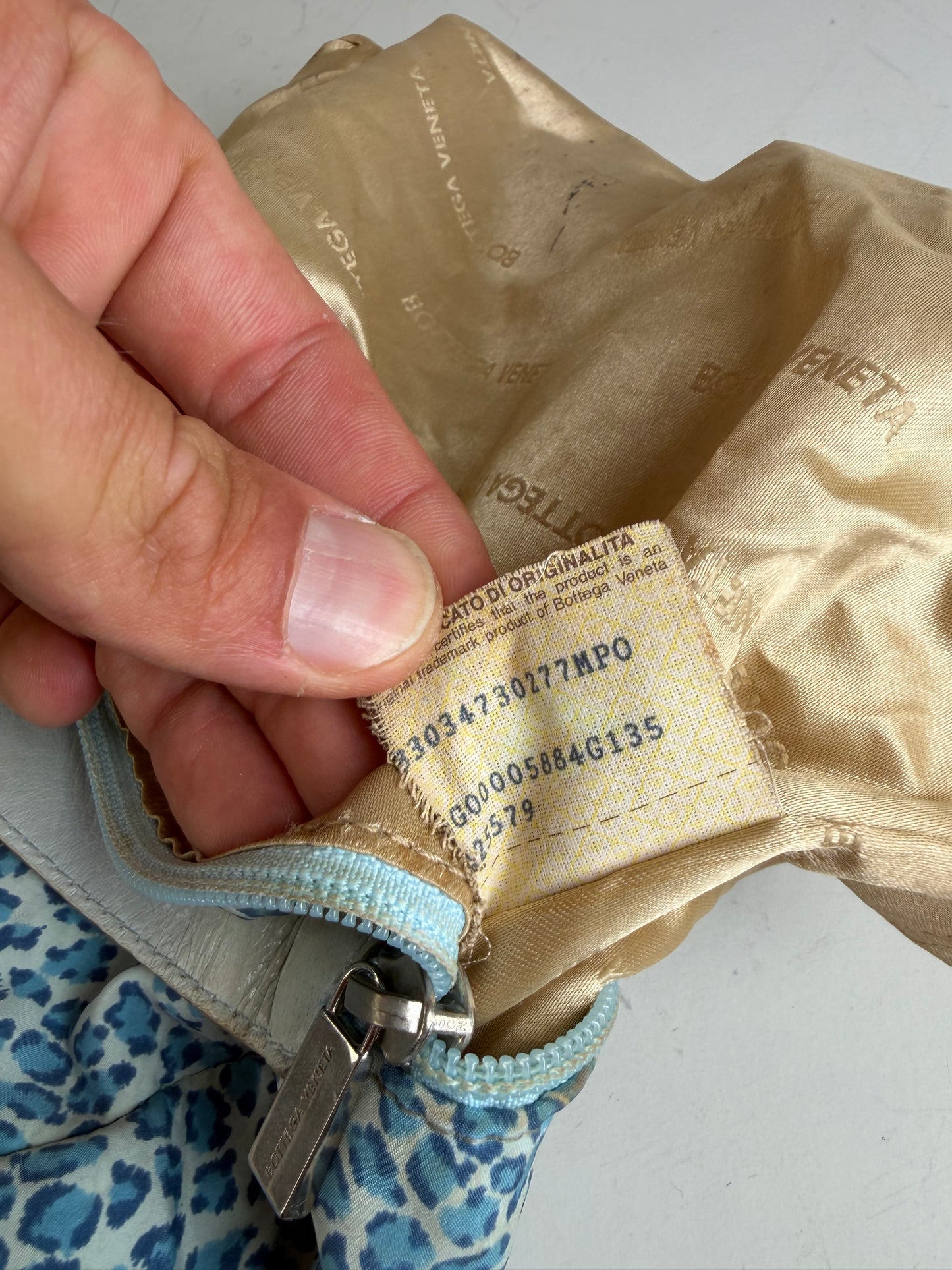Vintage Bottega Veneta Polka Dot Fabric Tote Light Blue Navy