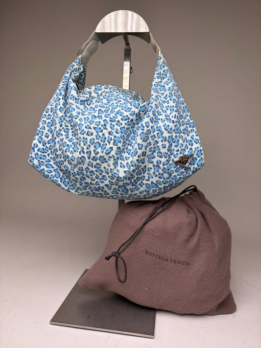 Vintage Bottega Veneta Polka Dot Fabric Tote Light Blue Navy