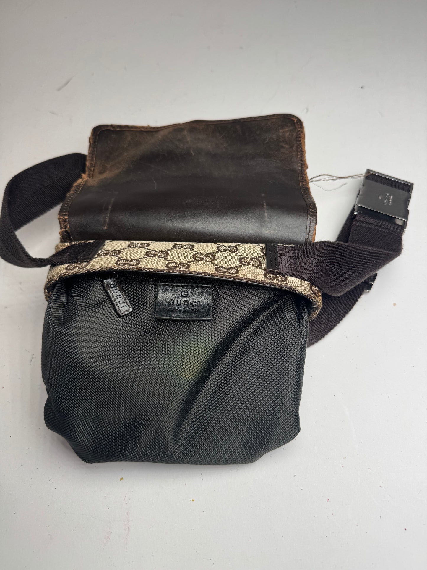 Vintage Gucci Monogram Crossbody Bag Beige Brown