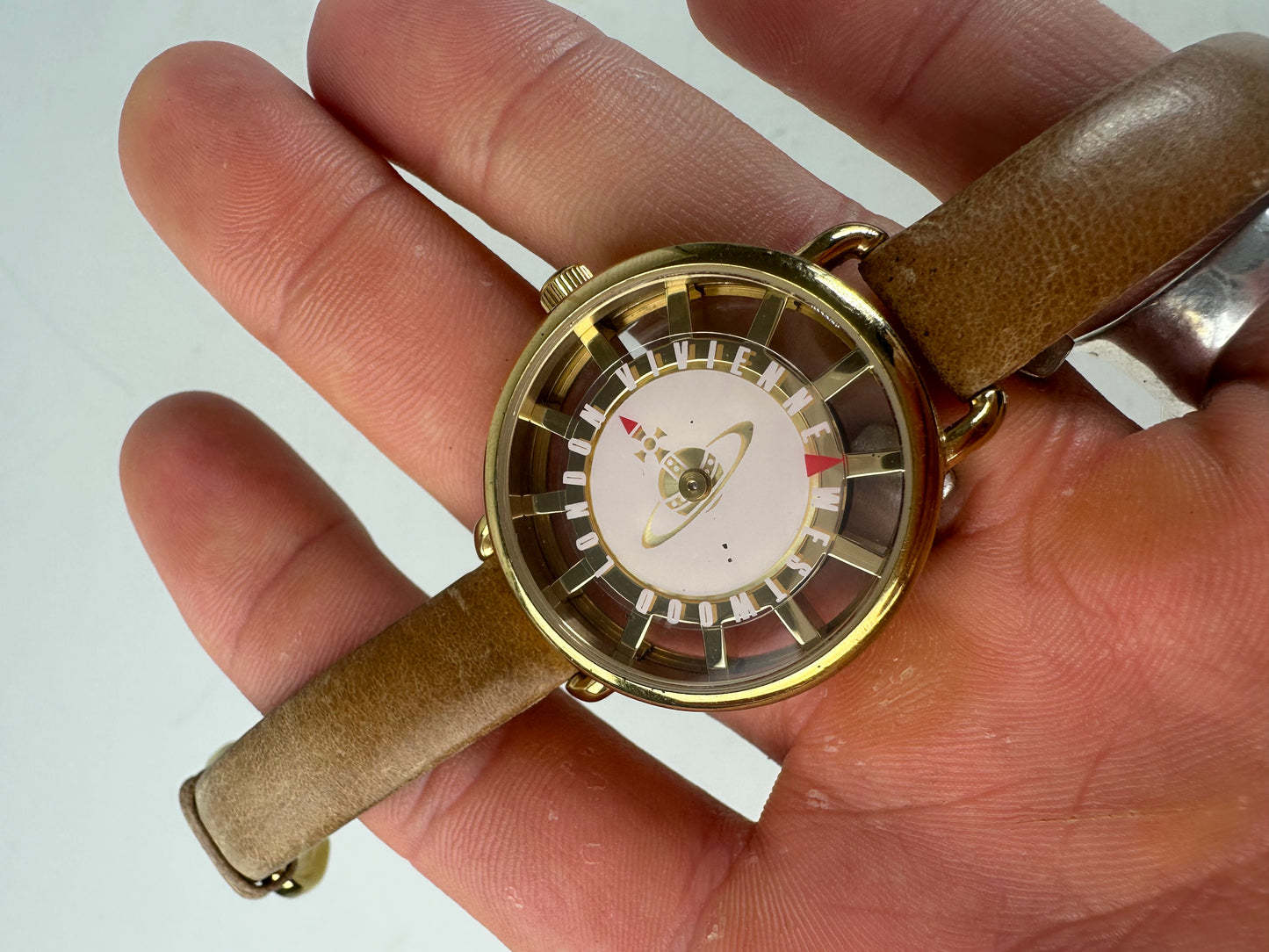 Vintage Vivienne Westwood Leather Strap Watch Beige Gold